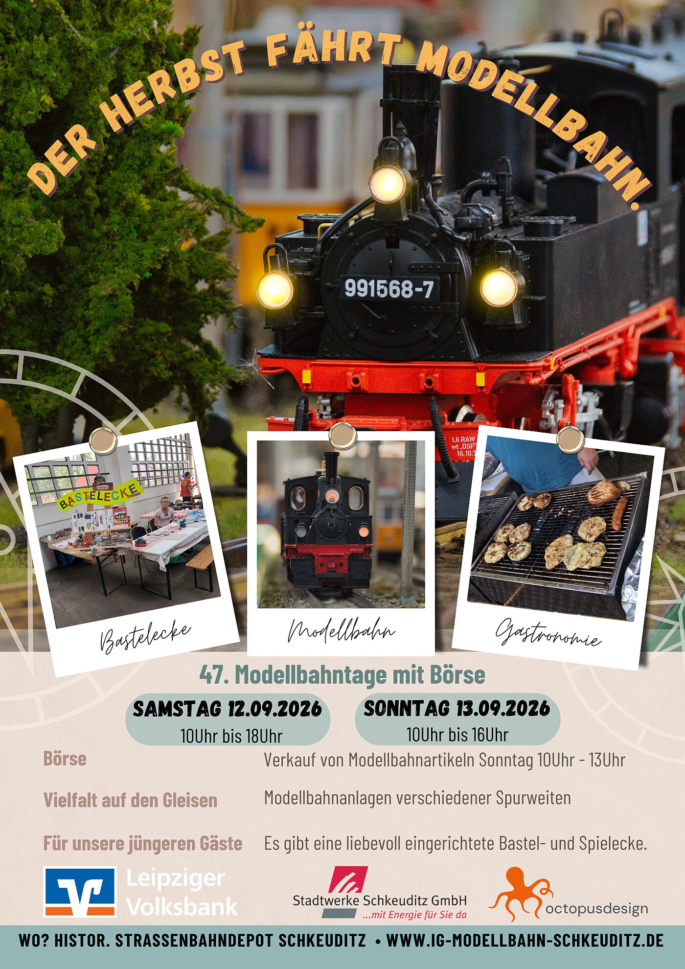 Plakat: 47. Modellbahntage mit Börse · 12.–13. September 2026 im Depot Schkeuditz